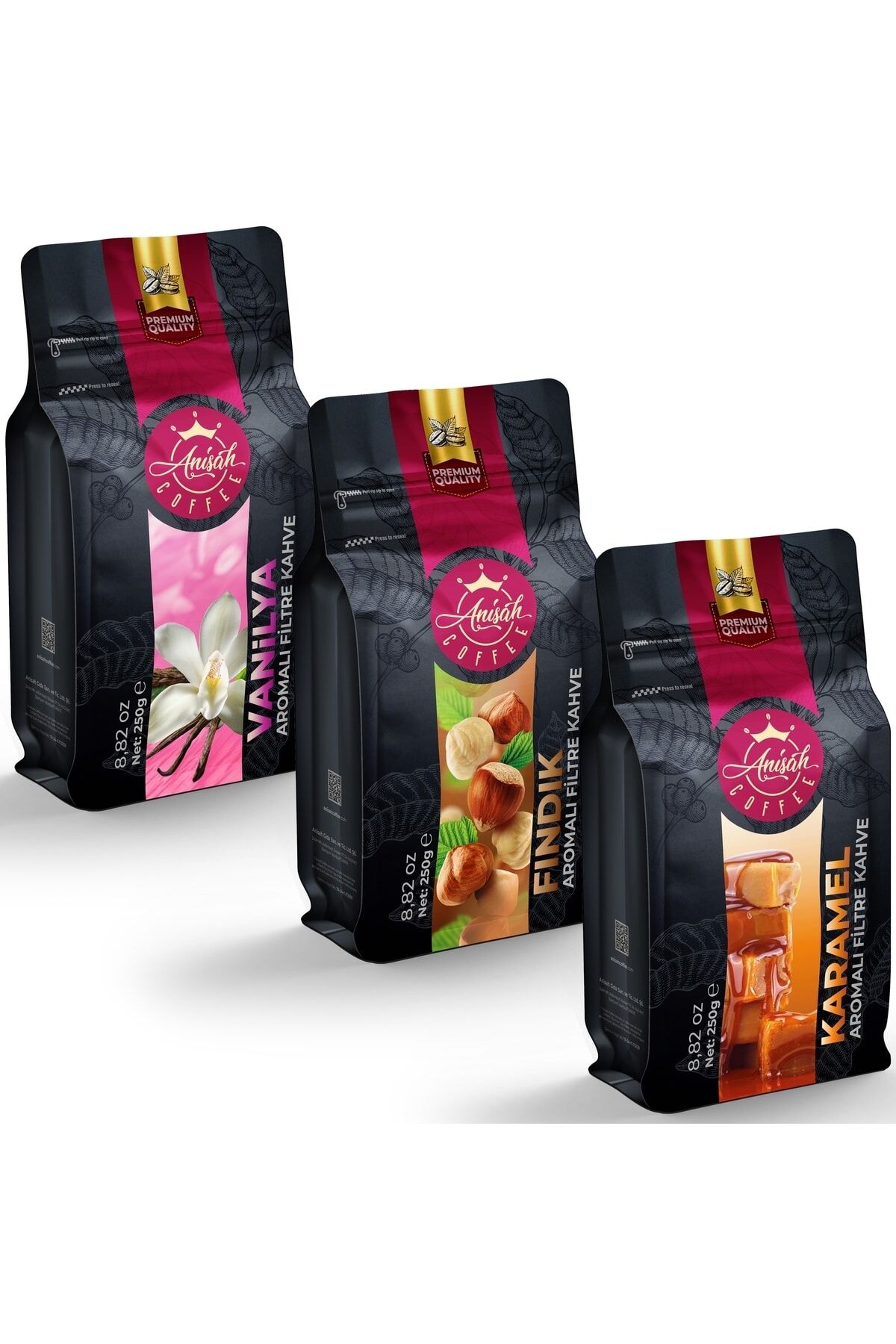 Anişah Fındık Vanilya Karamel Aromalı Filtre Kahve Set 3 X 250 Gr