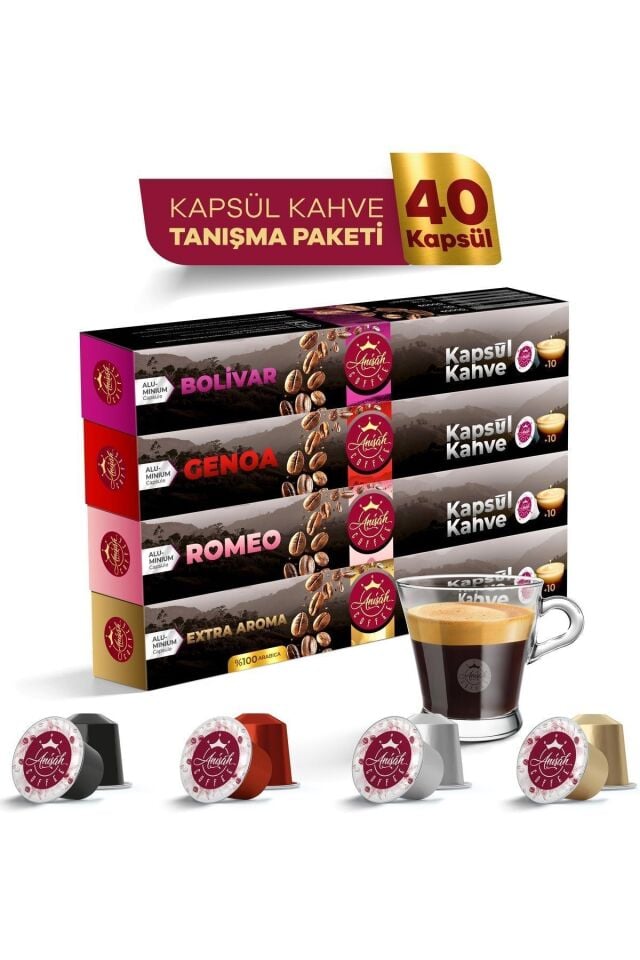 Anisah Coffee Kapsül Kahve Seti Bolivar Genoa Romeo ve Extra Aroma 40 Adet