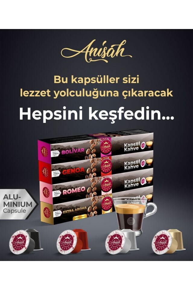 Anisah Coffee Kapsül Kahve Seti Bolivar Genoa Romeo ve Extra Aroma 40 Adet