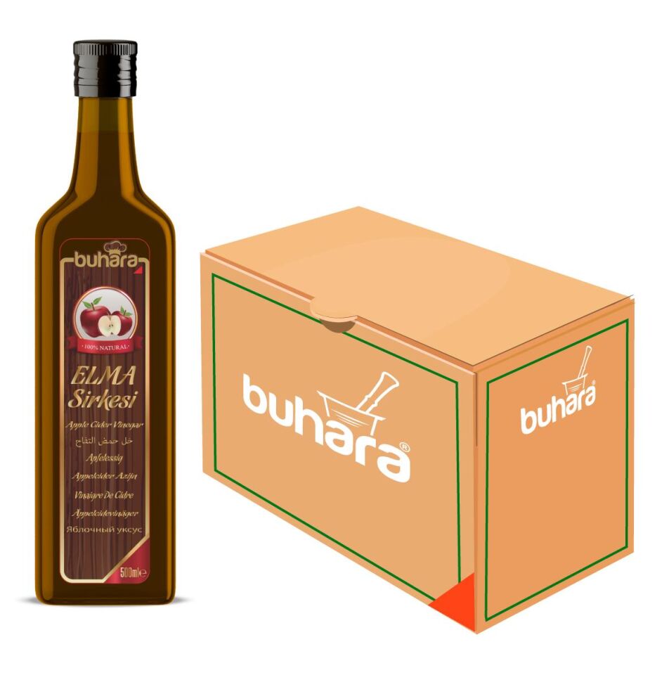 BUHARA TOPTAN ELMA SİRKESİ CAM ŞİŞE 500 ML x 12 Ad.