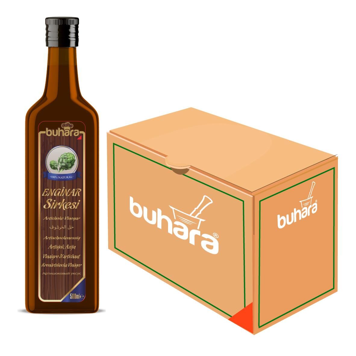 BUHARA TOPTAN ENGİNAR SİRKESİ CAM ŞİŞE 500 ML x 12 Ad.