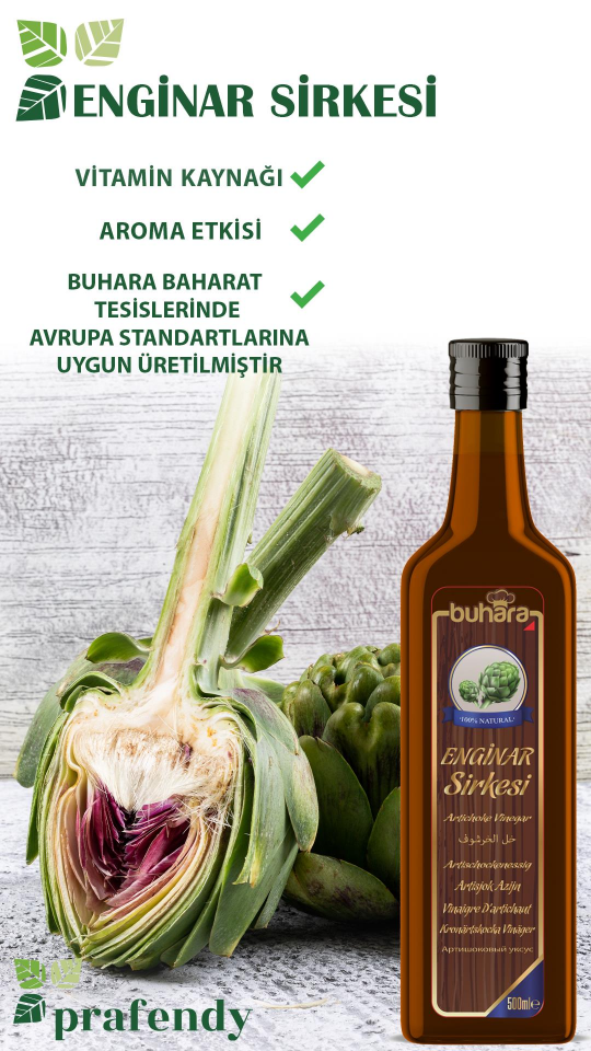 BUHARA 100% DOĞAL ENGİNAR SİRKESİ CAM ŞİŞE 500 ML