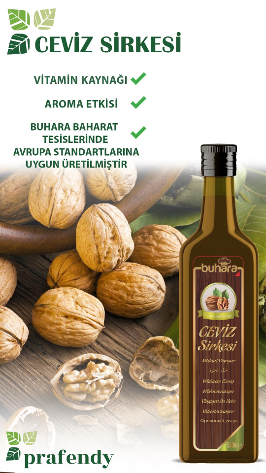 BUHARA 100% DOĞAL CEVİZ SİRKESİ CAM ŞİŞE 500 ML