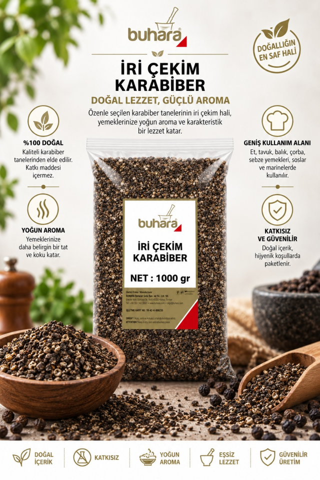 BUHARA KARABİBER KIRIK İRİ ÇEKİM 1000 GR