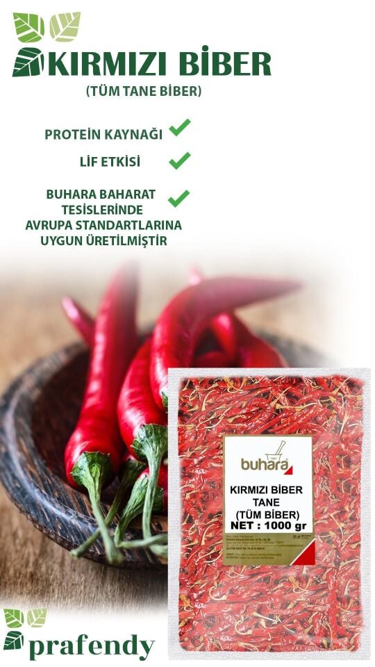BUHARA KIRMIZI BİBER TANE (TÜM BİBER) 1000 GR