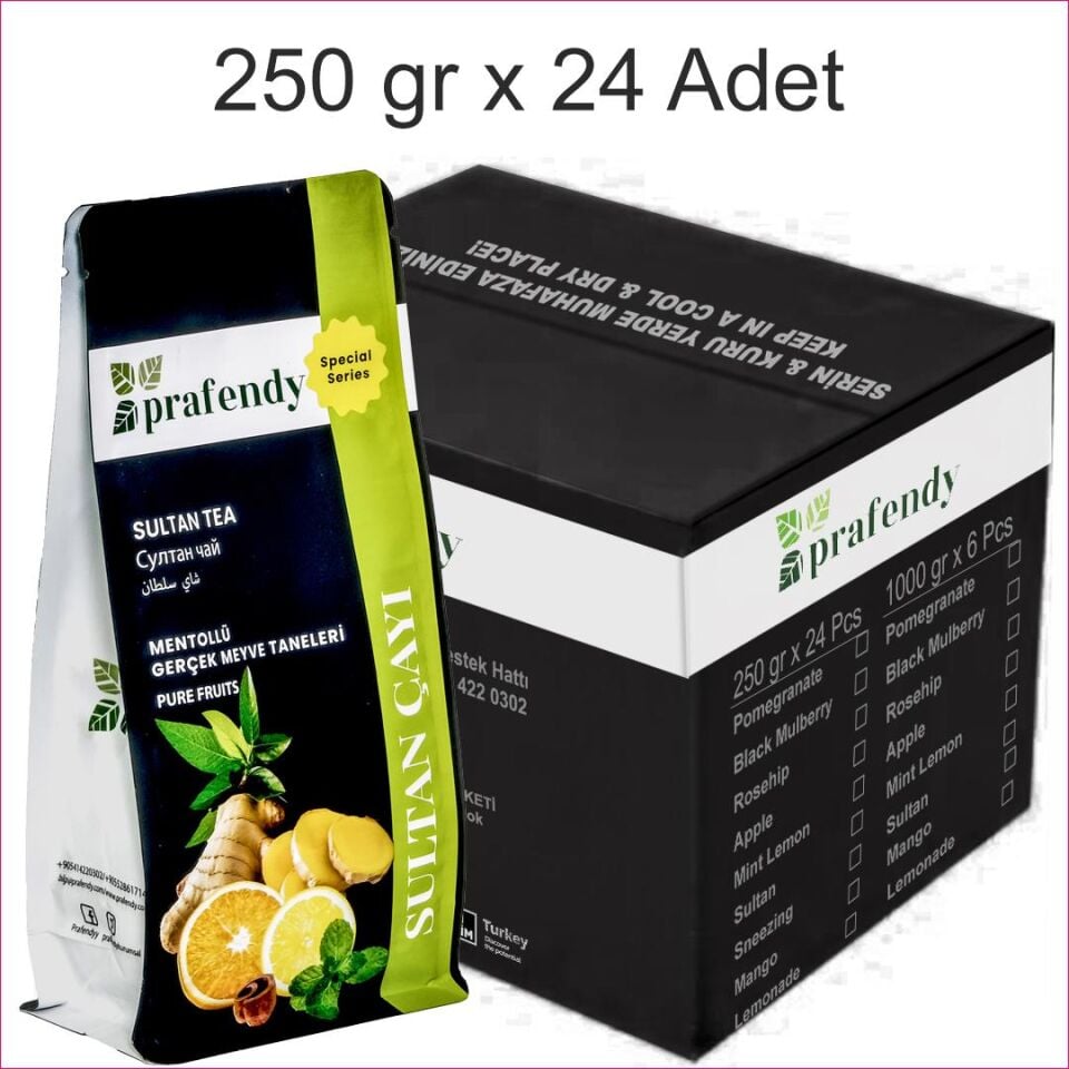 PRAFENDY SULTAN ÇAYI GERÇEK MEYVE TANELİ 250 gr x 24 Ad.