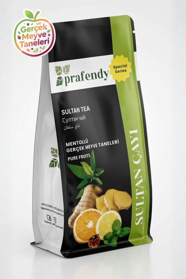 Prafendy Sultan Çayı 250g - Gerçek Meyve Taneli Yoğun Mentollü Bitki & Meyve Çayı (Toz)