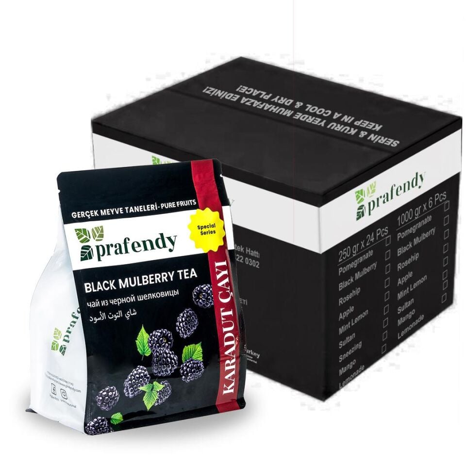 PRAFENDY TOPTAN KARADUT ÇAYI GERÇEK MEYVE TANELİ 1 Kg x 6 Ad.
