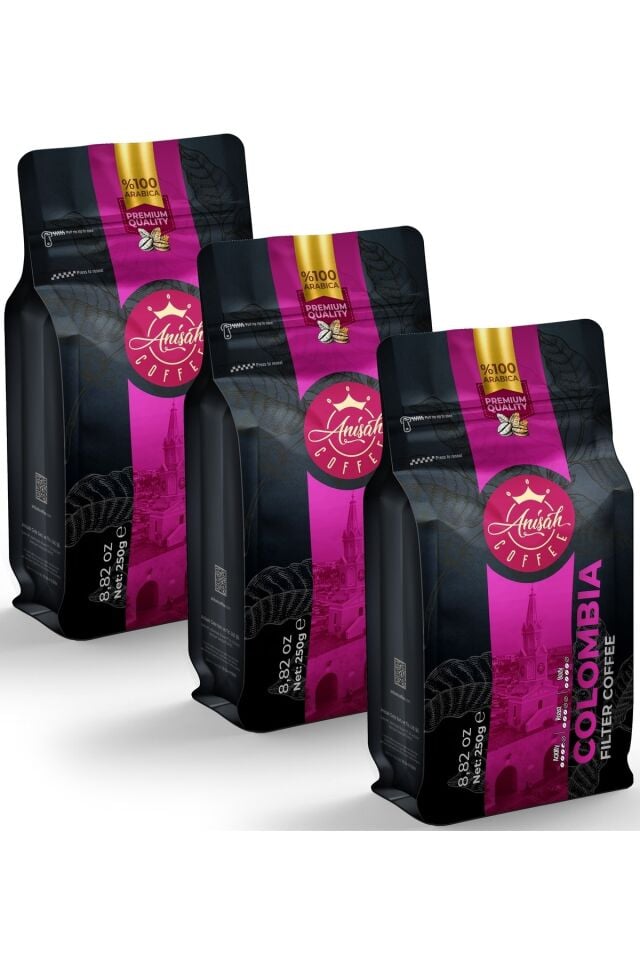 Anişah Kolombiya Filtre Kahve 3 x 250 gr- 3'lü Paket