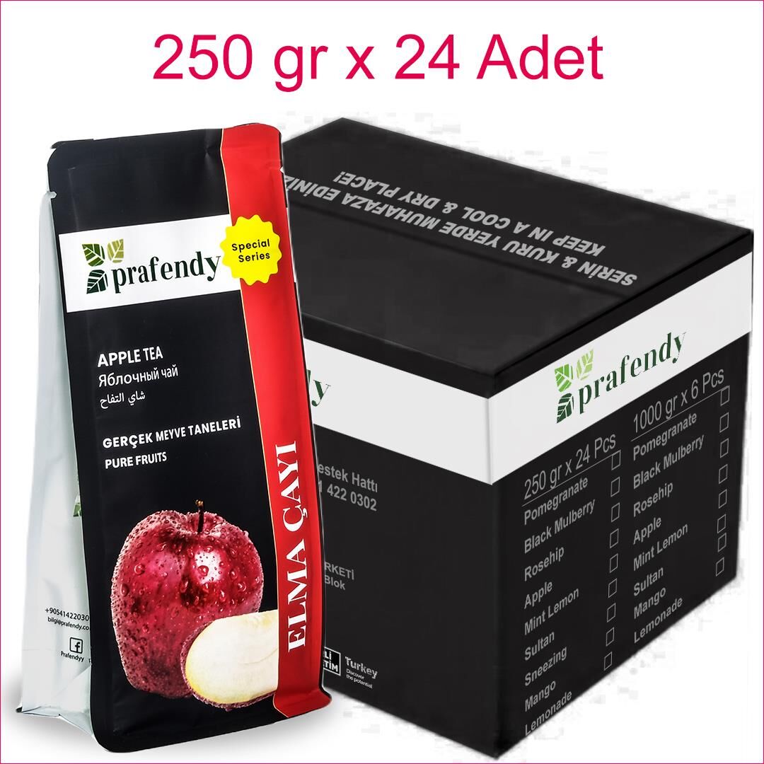 PRAFENDY ELMA ÇAYI GERÇEK MEYVE TANELİ 250 gr x 24 Ad.
