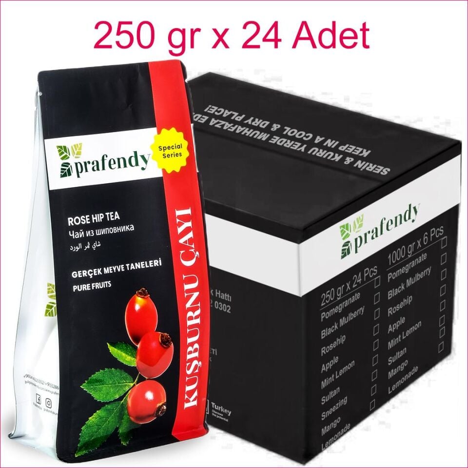 PRAFENDY KUŞBURNU ÇAYI GERÇEK MEYVE TANELİ 250 gr x 24 Ad.