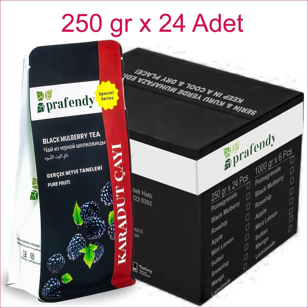 PRAFENDY KARADUT ÇAYI GERÇEK MEYVE TANELİ 250 gr x 24 Ad.