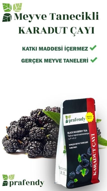 PRAFENDY KARADUT ÇAYI GERÇEK MEYVE TANELİ 250 gr x 24 Ad.